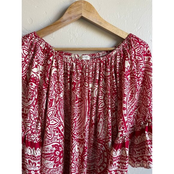 Umgee Size Small Red Cream Boho Bohemian Off the Shoulder Slip Shift Dress - Picture 5 of 6